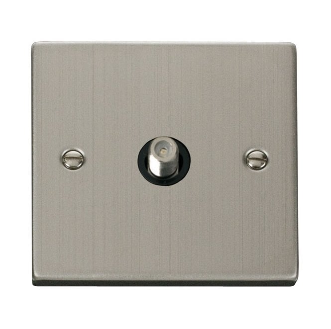 Click Switches and Sockets VPSS156BK Decorative Non Isolated Single Satellite Outlet with Black Insert in Stainless Steel