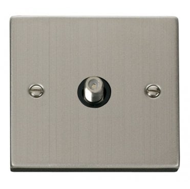 VPSS156BK Decorative Non Isolated Single Satellite Outlet with Black Insert in Stainless Steel
