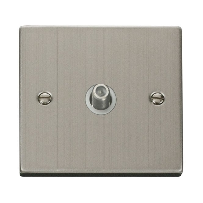 Click Switches and Sockets VPSS156WH Decorative Non Isolated Single Satellite Outlet with White Insert in Stainless Steel
