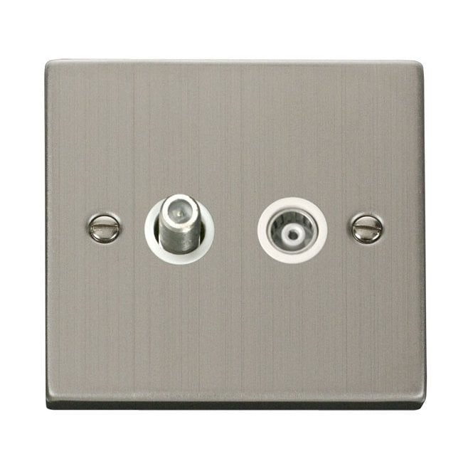 Click Switches and Sockets VPSS157WH Decorative Isolated Satellite and Isolated Coaxial Outlet with White Insert in Stainless Steel