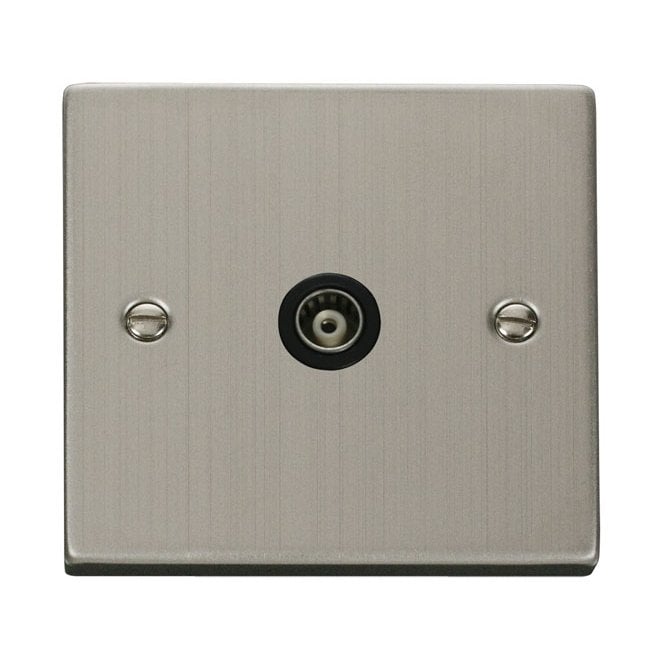 Click Switches and Sockets VPSS158BK Decorative Single Isolated Coaxial Outlet with Black Insert in Stainless Steel