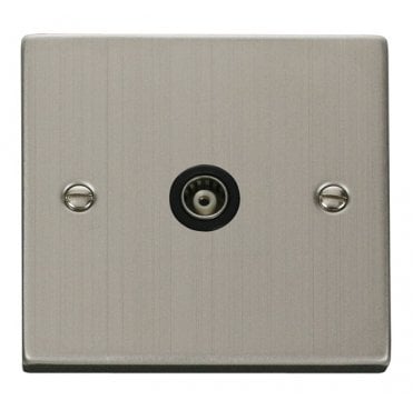 VPSS158BK Decorative Single Isolated Coaxial Outlet with Black Insert in Stainless Steel