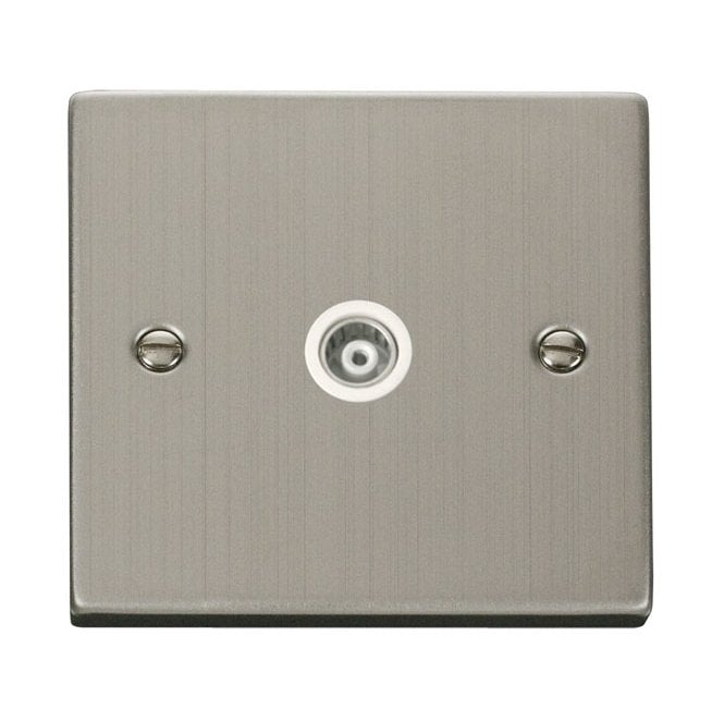 Click Switches and Sockets VPSS158WH Decorative Single Isolated Coaxial Outlet with White Insert in Stainless Steel