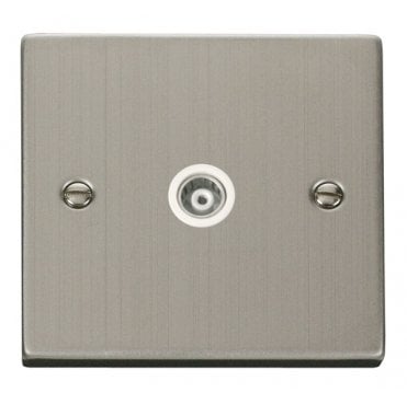 VPSS158WH Decorative Single Isolated Coaxial Outlet with White Insert in Stainless Steel