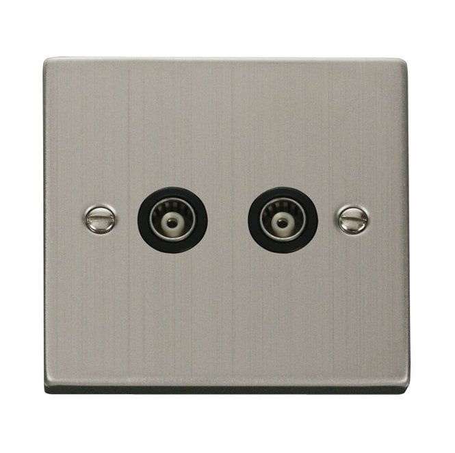 Click Switches and Sockets VPSS159BK Decorative Twin Isolated Coaxial Outlet with Black Insert in Stainless Steel