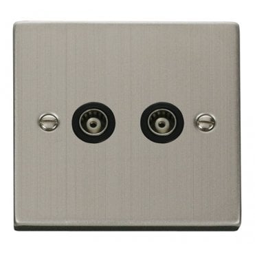 VPSS159BK Decorative Twin Isolated Coaxial Outlet with Black Insert in Stainless Steel