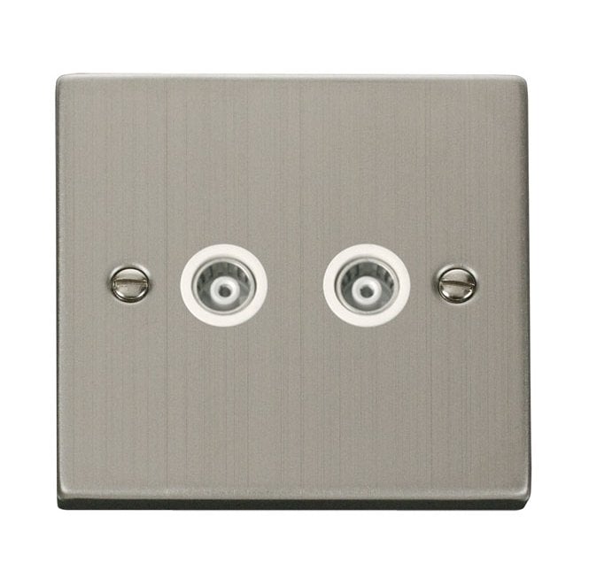 Click Switches and Sockets VPSS159WH Decorative Twin Isolated Coaxial Outlet with White Insert in Stainless Steel