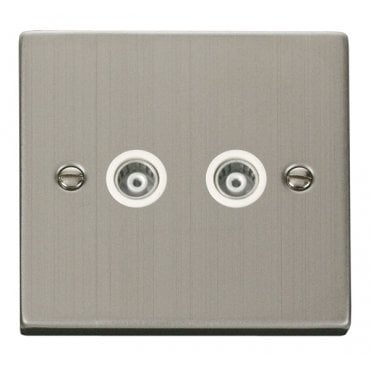 VPSS159WH Decorative Twin Isolated Coaxial Outlet with White Insert in Stainless Steel
