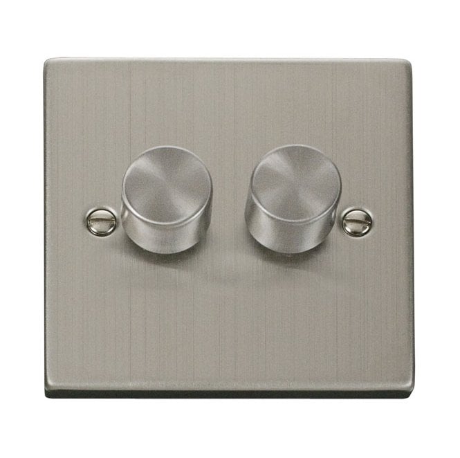 Click Switches and Sockets VPSS162 Decorative 2G 100w LED Dimmer Switch in Stainless Steel