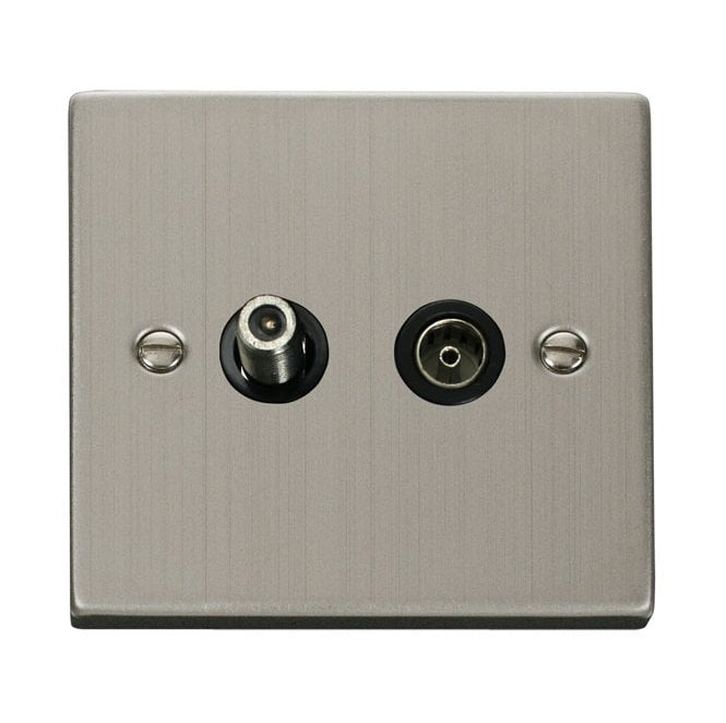 Click Switches and Sockets VPSS170BK Decorative Non Isolated Satellite and Non Isolated Coaxial Outlet with Black Insert in Stainless Steel