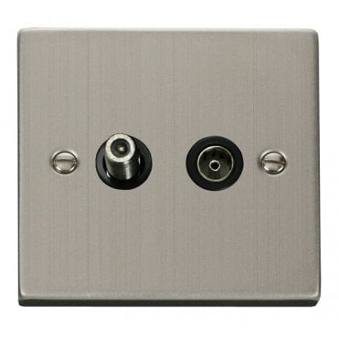 VPSS170BK Decorative Non Isolated Satellite and Non Isolated Coaxial Outlet with Black Insert in Stainless Steel