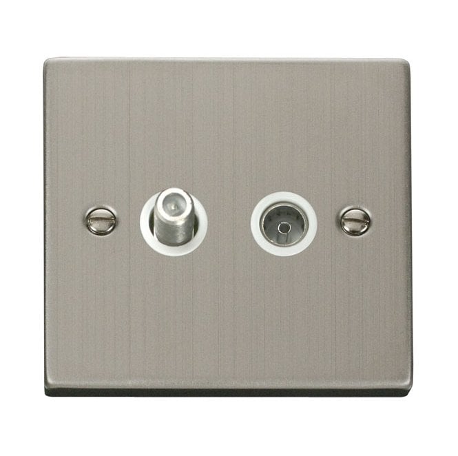 Click Switches and Sockets VPSS170WH Decorative Non Isolated Satellite and Non Isolated Coaxial Outlet with White Insert in Stainless Steel