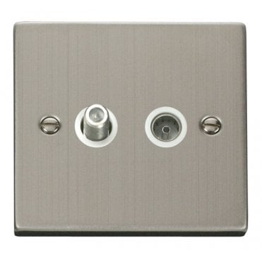 VPSS170WH Decorative Non Isolated Satellite and Non Isolated Coaxial Outlet with White Insert in Stainless Steel