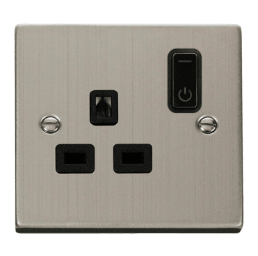 VPSS30535BK Decorative Single Ingot Smart Switched Socket with Black Insert in Stainless Steel