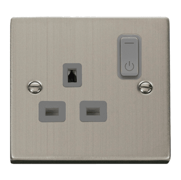 VPSS30535GY Decorative Single Ingot Smart Switched Socket with Grey Insert in Stainless Steel