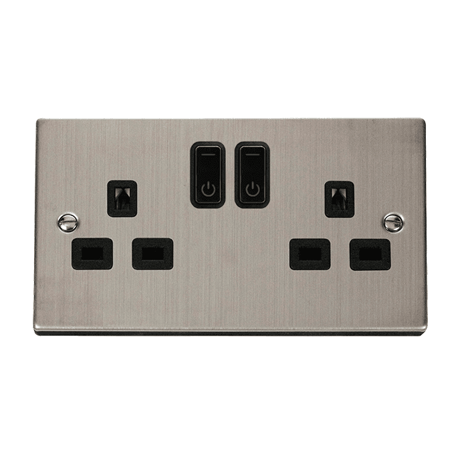 Click Switches and Sockets VPSS30536BK Decorative Double Ingot Smart Switched Socket with Black Insert in Stainless Steel