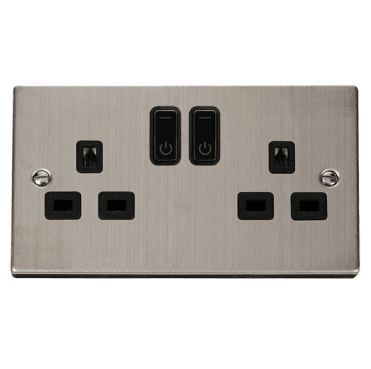 VPSS30536BK Decorative Double Ingot Smart Switched Socket with Black Insert in Stainless Steel
