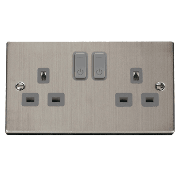 VPSS30536GY Decorative Double Ingot Smart Switched Socket with Grey Insert in Stainless Steel