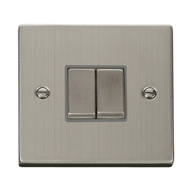 Click Switches and Sockets VPSS412GY Decorative 2G 2W Ingot Switch with Grey Insert in Stainless Steel