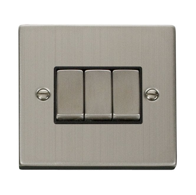 Click Switches and Sockets VPSS413BK Decorative 3G 2W Ingot Switch with Black Insert in Stainless Steel