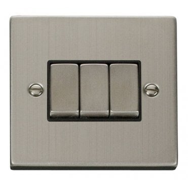 VPSS413BK Decorative 3G 2W Ingot Switch with Black Insert in Stainless Steel
