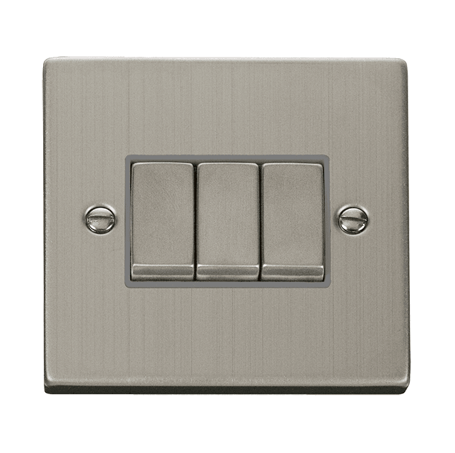 Click Switches and Sockets VPSS413GY Decorative 3G 2W Ingot Switch with Grey Insert in Stainless Steel
