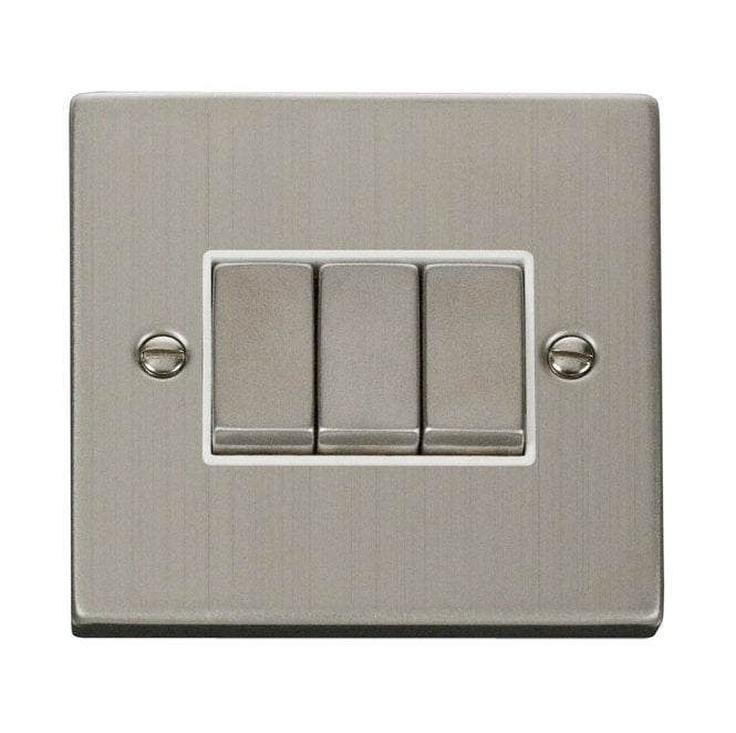 Click Switches and Sockets VPSS413WH Decorative 3G 2W Ingot Switch with White Insert in Stainless Steel