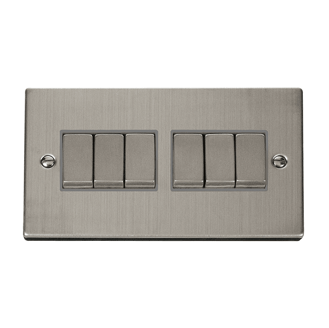 Click Switches and Sockets VPSS416GY Decorative 6G 2W Ingot Switch with Grey Insert in Stainless Steel