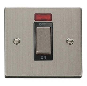VPSS501BK Decorative 45A Ingot 1G DP Switch with Neon with Black Insert in Stainless Steel