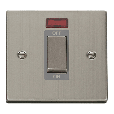 VPSS501GY Decorative 45A Ingot 1G DP Switch with Neon with Grey Insert in Stainless Steel