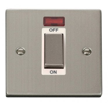 VPSS501WH Decorative 45A Ingot 1G DP Switch with Neon with White Insert in Stainless Steel