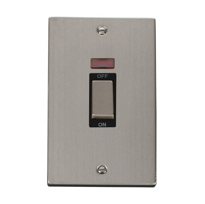 Click Switches and Sockets VPSS503BK Decorative 45A Ingot 2G DP Switch with Neon with Black Insert in Stainless Steel