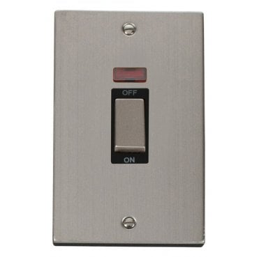 VPSS503BK Decorative 45A Ingot 2G DP Switch with Neon with Black Insert in Stainless Steel