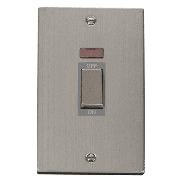 VPSS503GY Decorative 45A Ingot 2G DP Switch with Neon with Grey Insert in Stainless Steel