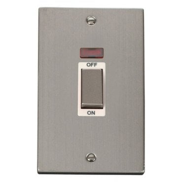 VPSS503WH Decorative 45A Ingot 2G DP Switch with Neon with White Insert in Stainless Steel
