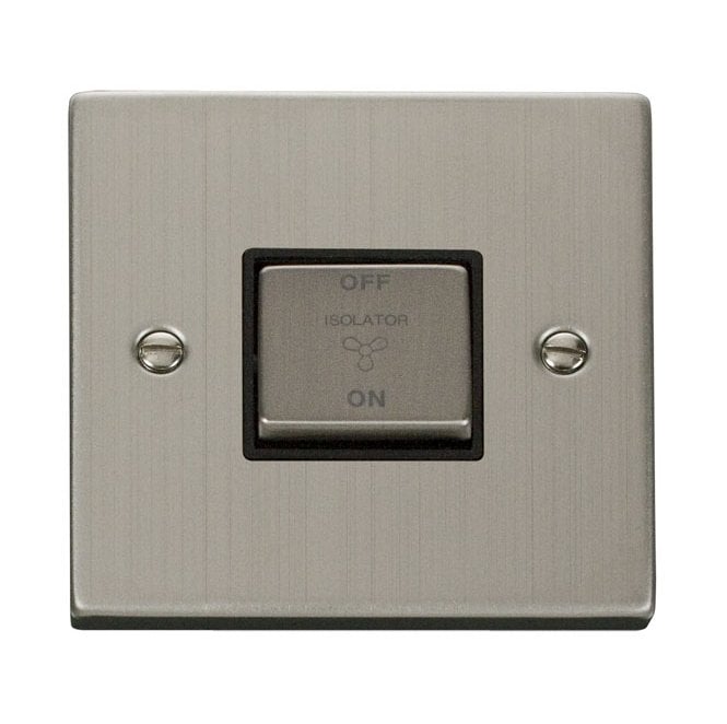 Click Switches and Sockets VPSS520BK Decorative Ingot 3 Pole Fan Isolator Switch with Black Insert in Stainless Steel