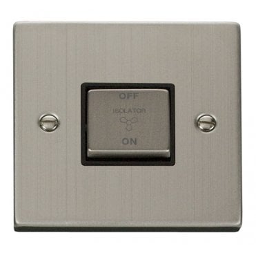 VPSS520BK Decorative Ingot 3 Pole Fan Isolator Switch with Black Insert in Stainless Steel