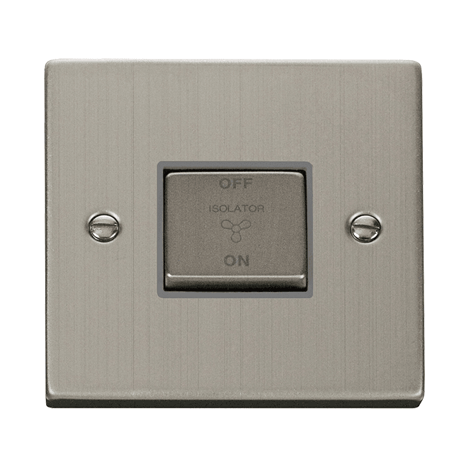 Click Switches and Sockets VPSS520GY Decorative Ingot 3 Pole Fan Isolator Switch with Grey Insert in Stainless Steel