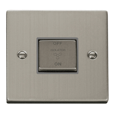 VPSS520GY Decorative Ingot 3 Pole Fan Isolator Switch with Grey Insert in Stainless Steel