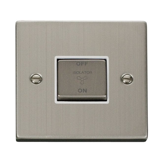 Click Switches and Sockets VPSS520WH Decorative Ingot 3 Pole Fan Isolator Switch with White Insert in Stainless Steel