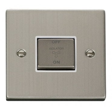 VPSS520WH Decorative Ingot 3 Pole Fan Isolator Switch with White Insert in Stainless Steel
