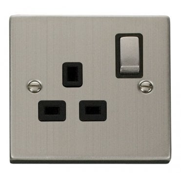 VPSS535BK Decorative Single Ingot Switched Socket with Black Insert in Stainless Steel