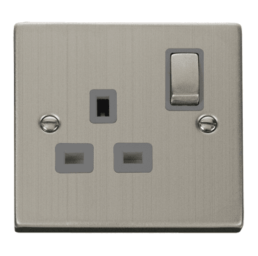 VPSS535GY Decorative Single Ingot Switched Socket with Grey Insert in Stainless Steel