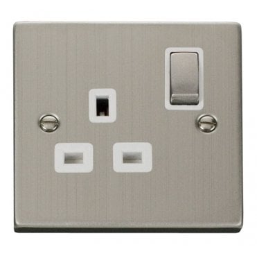 VPSS535WH Decorative Single Ingot Switched Socket with White Insert in Stainless Steel
