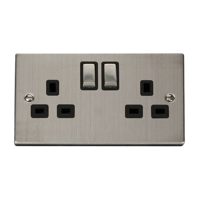 Click Switches and Sockets VPSS536BK Decorative Double Ingot Switched Socket with Black Insert in Stainless Steel