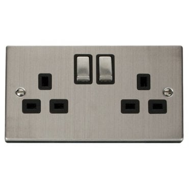 VPSS536BK Decorative Double Ingot Switched Socket with Black Insert in Stainless Steel