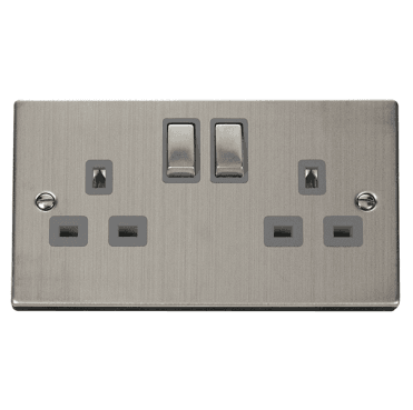 VPSS536GY Decorative Double Ingot Switched Socket with Grey Insert in Stainless Steel