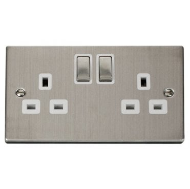 VPSS536WH Decorative Double Ingot Switched Socket with White Insert in Stainless Steel
