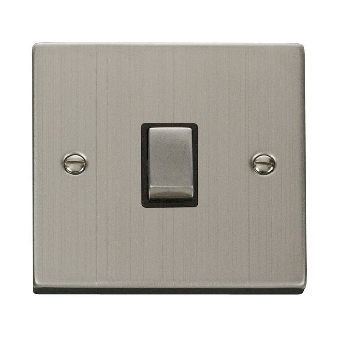 Click Switches and Sockets VPSS722BK Decorative 20A Ingot 1G DP Switch with Black Insert in Stainless Steel