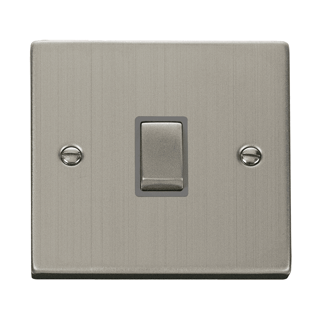 Click Switches and Sockets VPSS722GY Decorative 20A Ingot 1G DP Switch with Grey Insert in Stainless Steel
